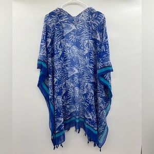 Woven Heart blue tropical print cover up. Ladies One size fits most.